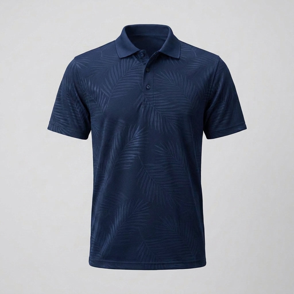 Polo mit Ton-in-Ton-Palmen-Jacquard in Navy