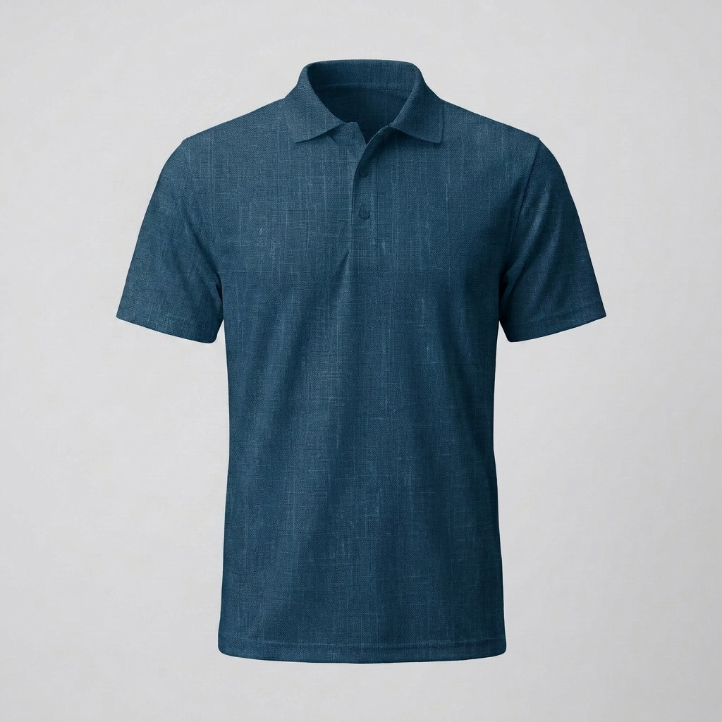 Polo mit Trompe-l’œil-Leinenstruktur in Navy
