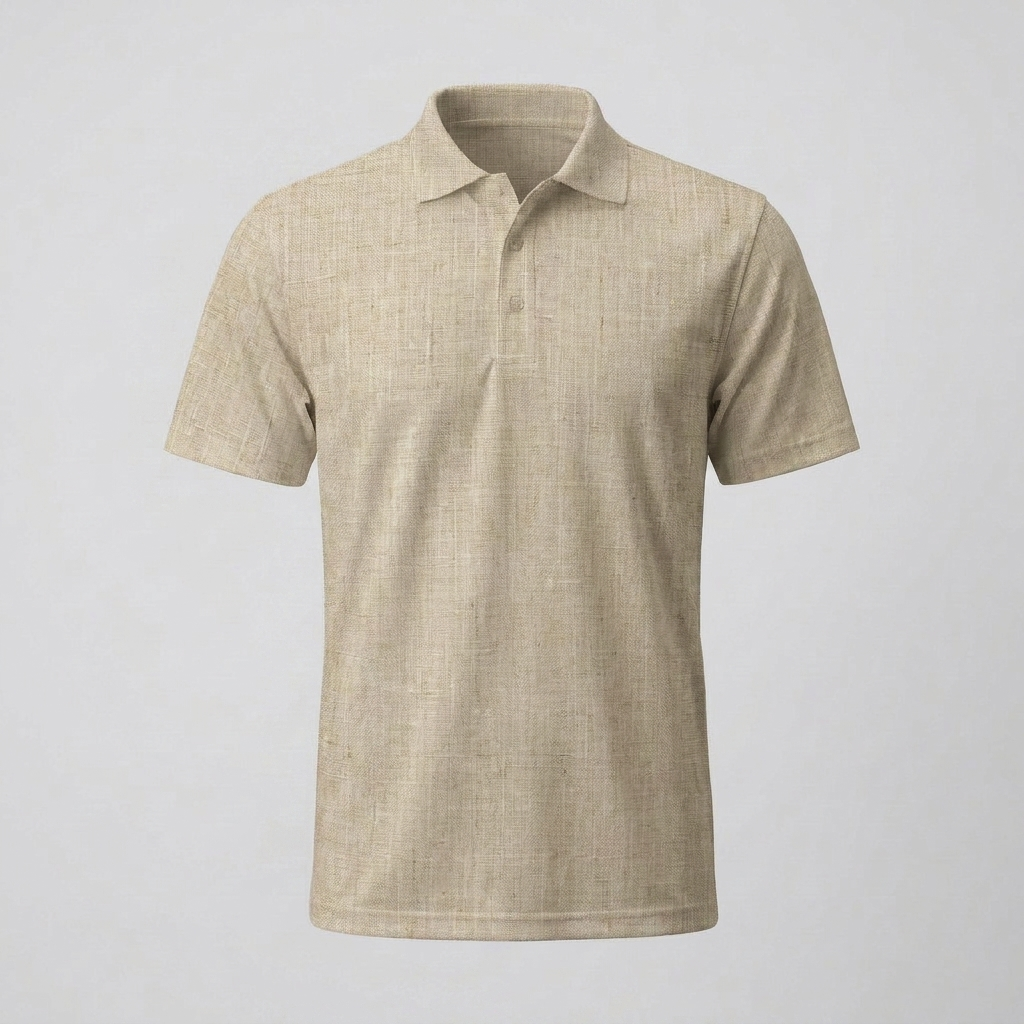 Polo mit Trompe-l’œil-Leinenstruktur in Sand
