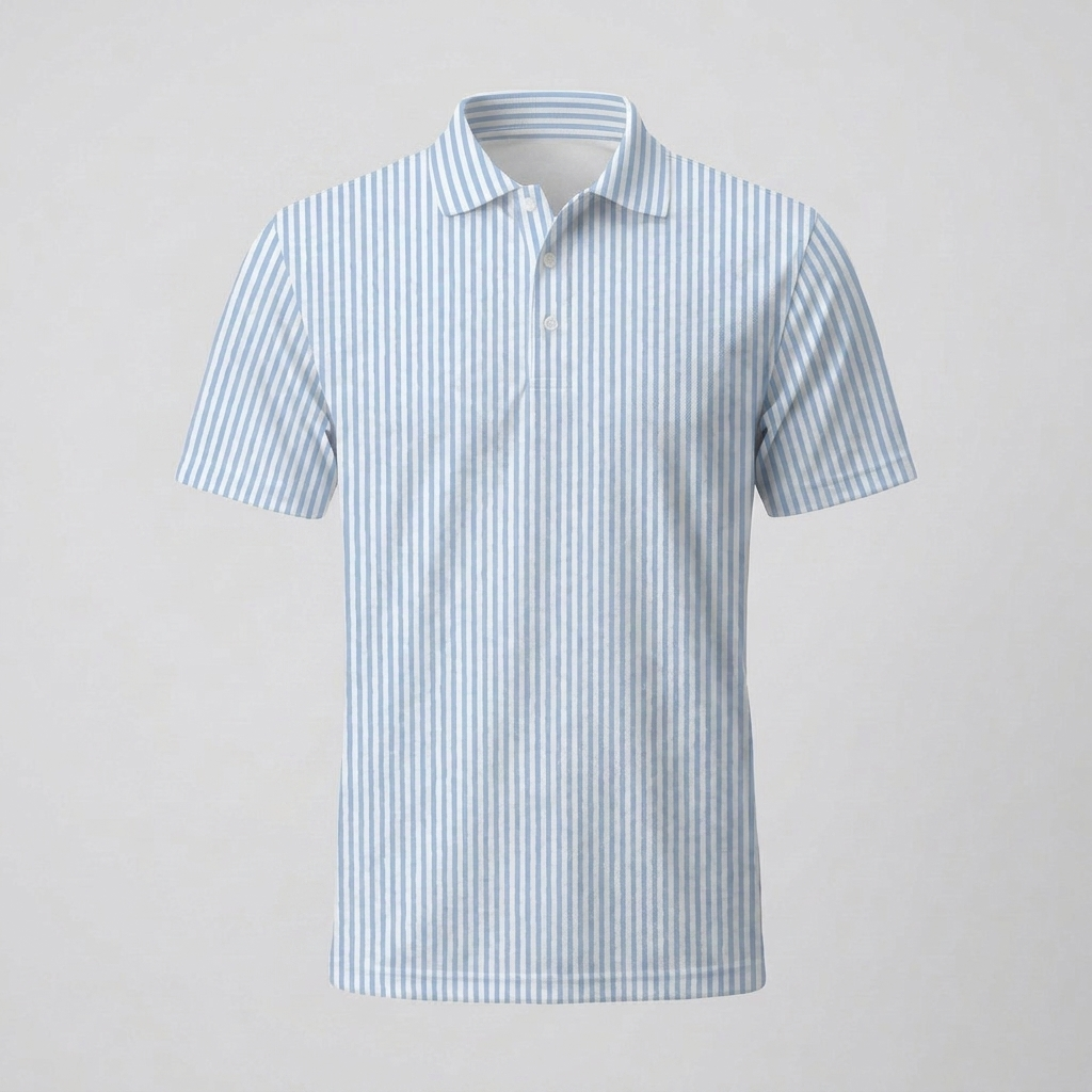 Polo mit Trompe-l’œil-Seersucker in Hellblau