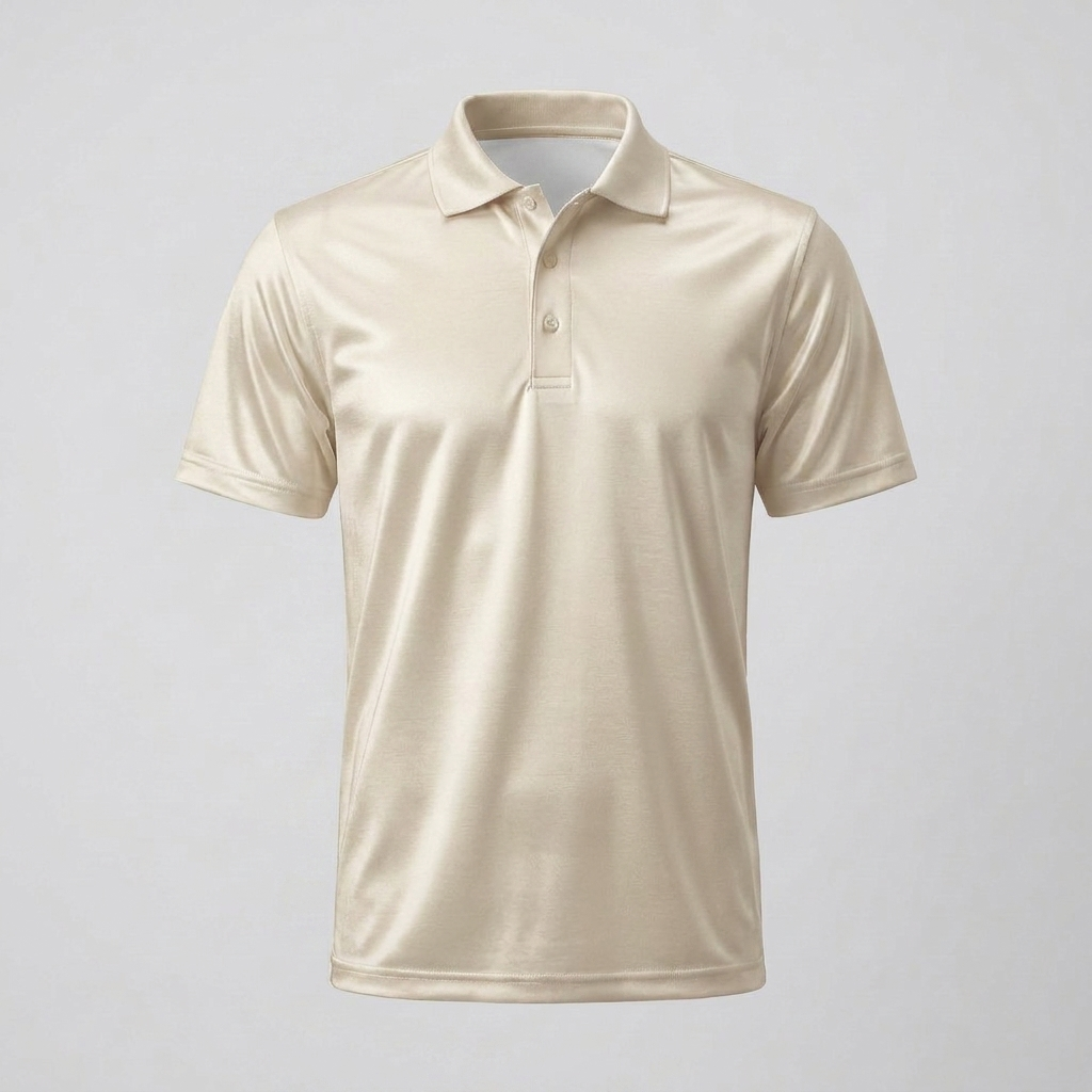 Polo mit Trompe-l’œil-Seidenoptik in Champagner